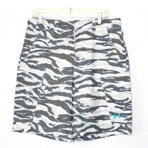 Under Armour Mens Shorts Size 32 Loose Heatgear Gray Blue Camo Cargo Pockets